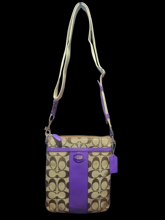 Coach Handbags - Coach Legacy Signature Stripe Swingpack With Purple Trim 2012-2013